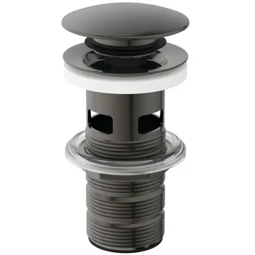 Push-Open-Waschtisch-Ablauf von Ideal Standard in Metallic-Grau, mit runder Betätigung und Überlauf, geeignet für Badezimmeranwendungen.